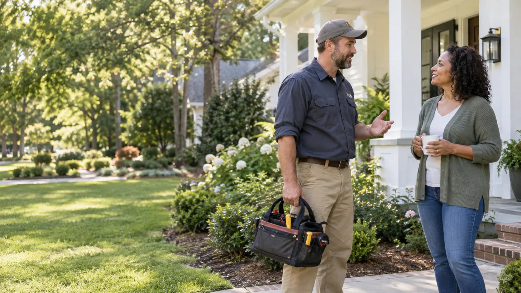 A homeowner speaking with a local service professional